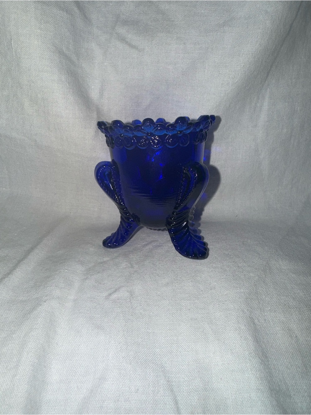 Vintage forget me not Cobalt Blue Glass Toothpick Holder